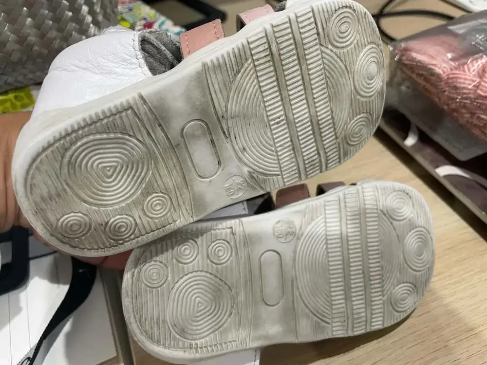 Size 22 Euro/ Size 5 US. White and Pink Girls Leather Sandals Made in Spain